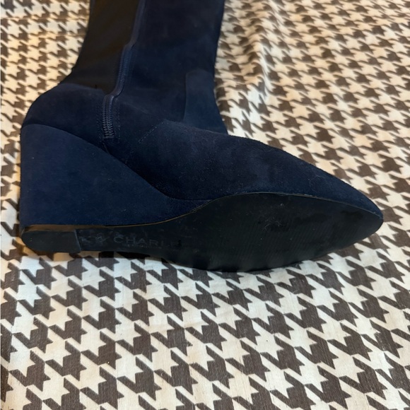 Suede knee high boots , wedge heel Navy Charles David - Picture 7 of 14